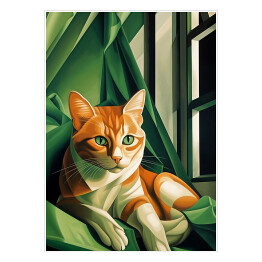 Plakat samoprzylepny Portret kota inspirowany sztuką - Tamara Łempicka 