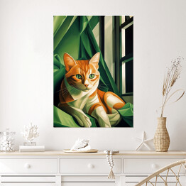 Plakat samoprzylepny Portret kota inspirowany sztuką - Tamara Łempicka 