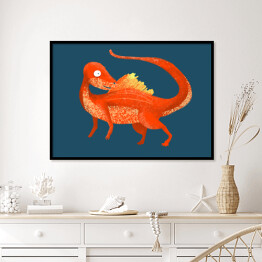 Plakat w ramie Prehistoria - pomarańczowy dinozaur