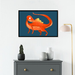 Plakat w ramie Prehistoria - pomarańczowy dinozaur