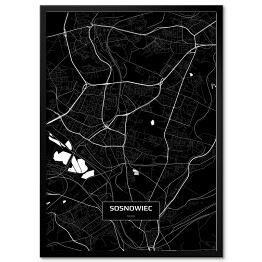 Plakat w ramie Mapa Sosnowca czarno-biała