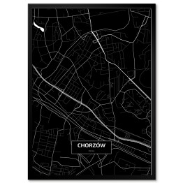 Plakat w ramie Mapa Chorzowa czarno-biała