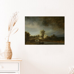 Plakat samoprzylepny Rembrandt "Pejzaż z kamiennym mostem" - reprodukcja