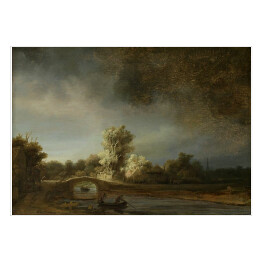 Plakat samoprzylepny Rembrandt "Pejzaż z kamiennym mostem" - reprodukcja