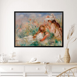 Obraz w ramie Auguste Renoir "Dziewczynki na łące zbierające bukiet kwiatów" - reprodukcja