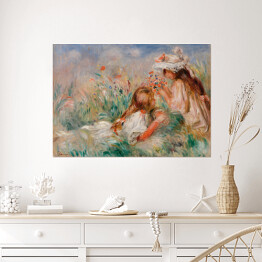 Plakat samoprzylepny Auguste Renoir "Dziewczynki na łące zbierające bukiet kwiatów" - reprodukcja