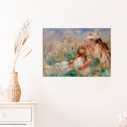 Plakat samoprzylepny Auguste Renoir "Dziewczynki na łące zbierające bukiet kwiatów" - reprodukcja