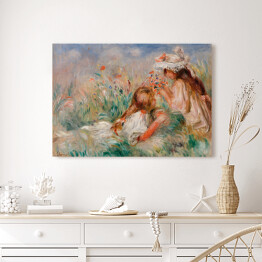Obraz na płótnie Auguste Renoir "Dziewczynki na łące zbierające bukiet kwiatów" - reprodukcja