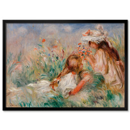 Obraz klasyczny Auguste Renoir "Dziewczynki na łące zbierające bukiet kwiatów" - reprodukcja