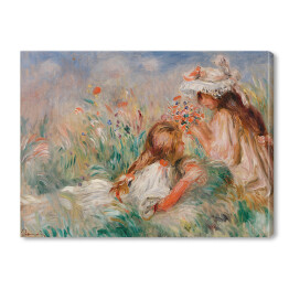 Obraz na płótnie Auguste Renoir "Dziewczynki na łące zbierające bukiet kwiatów" - reprodukcja