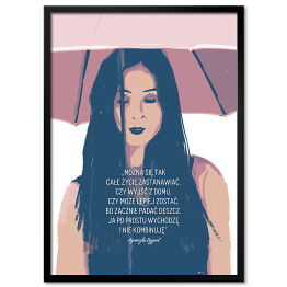 Plakat w ramie Ilustracja z cytatem Agnieszki Dygant - kobieta z parasolem