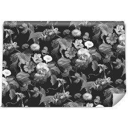 Fototapeta winylowa zmywalna Kompozycja kolorowych kwiatów na ciemnym tle - czarno białe