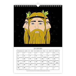 Kalendarz 13-stronicowy Kalendarz ze słowiańskimi bóstwami - czerń