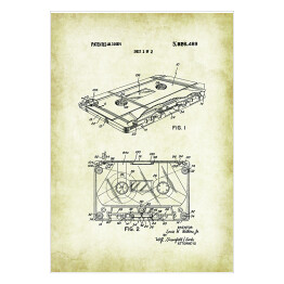 Plakat samoprzylepny Kaseta magnetofonowa - patenty na rycinach vintage