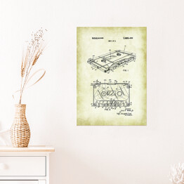 Plakat samoprzylepny Kaseta magnetofonowa - patenty na rycinach vintage