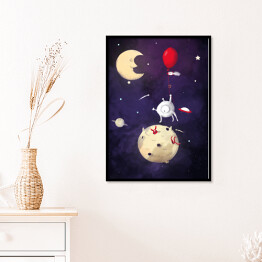 Plakat w ramie Ilustracja - księżyc, kosmos 