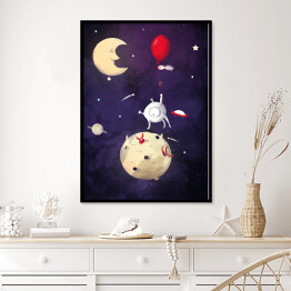 Plakat w ramie Ilustracja - księżyc, kosmos 