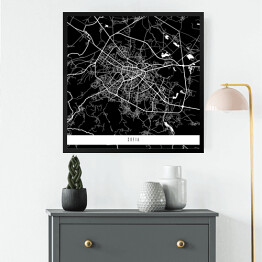 Obraz w ramie Mapa miast świata - Sofia - czarna