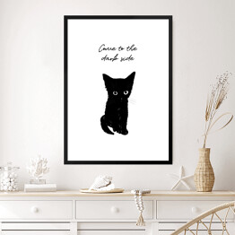 Obraz w ramie Czarny kot z napisem "Come to the dark side"