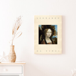 Obraz na płótnie Leonardo da Vinci "Portret Ginevry Benci" - reprodukcja z napisem. Plakat z passe partout