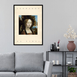 Plakat w ramie Leonardo da Vinci "Portret Ginevry Benci" - reprodukcja z napisem. Plakat z passe partout