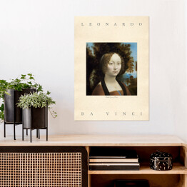 Plakat samoprzylepny Leonardo da Vinci "Portret Ginevry Benci" - reprodukcja z napisem. Plakat z passe partout