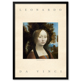 Obraz klasyczny Leonardo da Vinci "Portret Ginevry Benci" - reprodukcja z napisem. Plakat z passe partout