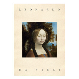 Plakat Leonardo da Vinci "Portret Ginevry Benci" - reprodukcja z napisem. Plakat z passe partout