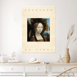 Leonardo da Vinci "Portret Ginevry Benci" - reprodukcja z napisem. Plakat z passe partout