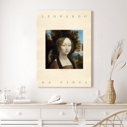Obraz na płótnie Leonardo da Vinci "Portret Ginevry Benci" - reprodukcja z napisem. Plakat z passe partout