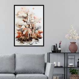 Plakat w ramie Bajkowy zamek w lesie 3D