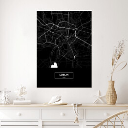 Plakat Mapa Lublina czarno-biała z podpisem na czarnym tle