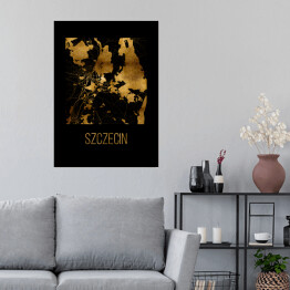 Plakat samoprzylepny Czarno złota mapa - Szczecin
