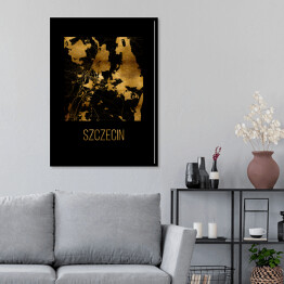 Plakat w ramie Czarno złota mapa - Szczecin