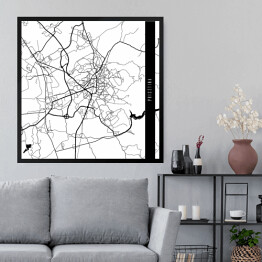 Obraz w ramie Mapa miast świata - Prisztina - biała