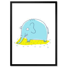 Plakat w ramie Niebieski słonik - ilustracja