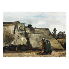 Plakat samoprzylepny Vincent van Gogh A Peasant Woman Digging in Front of Her Cottage. Reprodukcja