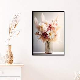 Plakat w ramie Bukiet pastelowych kwiatów w wazonie