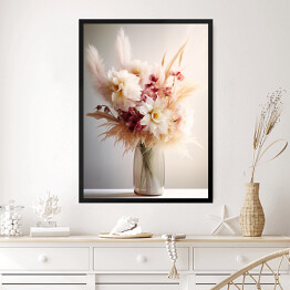 Obraz w ramie Bukiet pastelowych kwiatów w wazonie
