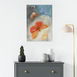 Plakat samoprzylepny Odilon Redon Motyle i kwiat. Reprodukcja