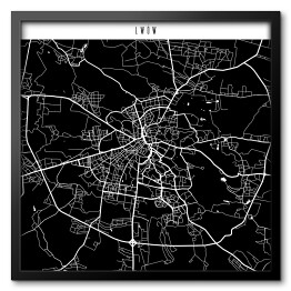Obraz w ramie Mapy miast świata - Lwów - czarna
