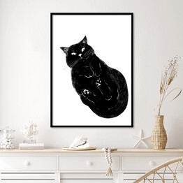Plakat w ramie Czarny kot z zawiniętymi łapkami