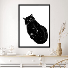 Obraz w ramie Czarny kot z zawiniętymi łapkami