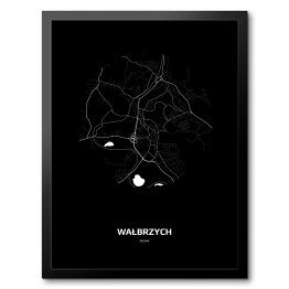 Obraz w ramie Mapa Wałbrzycha w kole czarno-biała