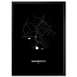 Plakat w ramie Mapa Wałbrzycha w kole czarno-biała