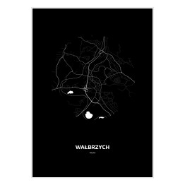 Plakat samoprzylepny Mapa Wałbrzycha w kole czarno-biała