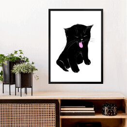 Obraz w ramie Zabawny siedzący czarny kotek 