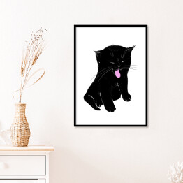 Plakat w ramie Zabawny siedzący czarny kotek 