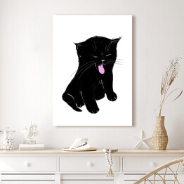 Obraz na płótnie Zabawny siedzący czarny kotek 