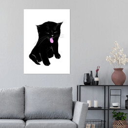 Plakat Zabawny siedzący czarny kotek 